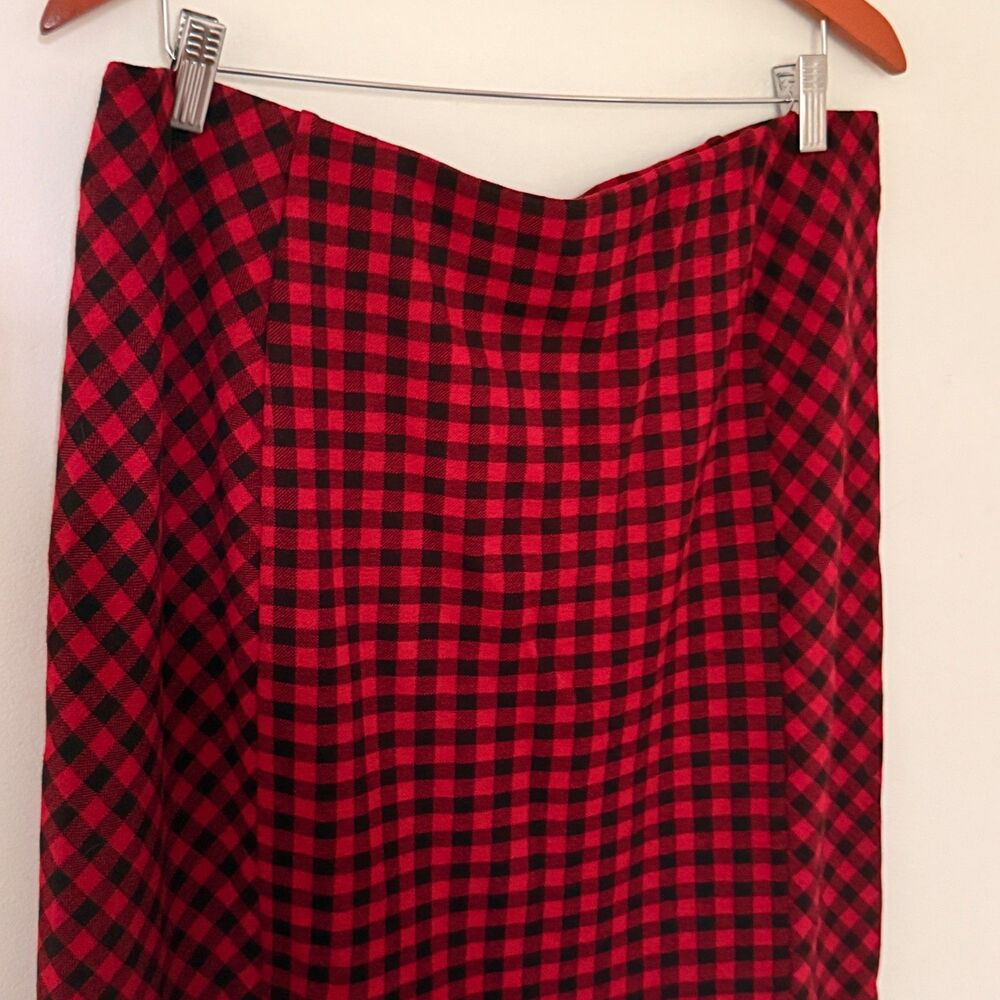 NWT J Jill Ponte Red Black Plaid Buffalo Check Pencil Skirt Dark Academia Vibe L - Picture 3 of 8